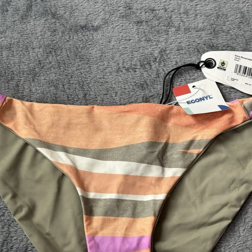Prana Womens Swim Large Orange Green Cream‎ Swim Bottom Waves New With Tag